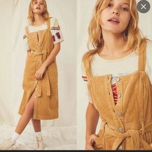 Levi's Tan Corduroy Button Front Belted Jumper Dress M
